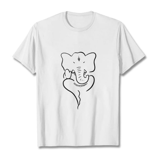 Buddha Stones Ganesh Elephant Sketch Pattern Tee T-shirt T-Shirts BS White 2XL