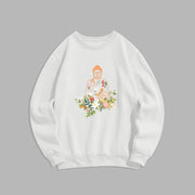 Buddha Stones Meditating Buddha Blooming Flowers Pattern Fleece Lined Sweatshirt