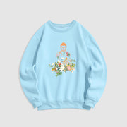 Buddha Stones Meditating Buddha Blooming Flowers Pattern Fleece Lined Sweatshirt