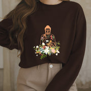 Buddha Stones Meditating Buddha Blooming Flowers Pattern Fleece Lined Sweatshirt