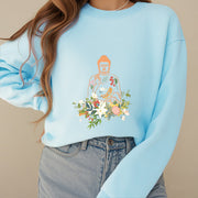 Buddha Stones Meditating Buddha Blooming Flowers Pattern Fleece Lined Sweatshirt