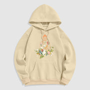 Buddha Stones Meditating Buddha Blooming Flowers Pattern Fleece Lined Hoodie