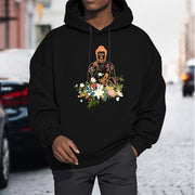 Buddha Stones Meditating Buddha Blooming Flowers Pattern Fleece Lined Hoodie