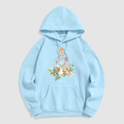 Buddha Stones Meditating Buddha Blooming Flowers Pattern Fleece Lined Hoodie