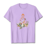 Buddha Stones Meditating Buddha Blooming Flowers Pattern Tee T-shirt