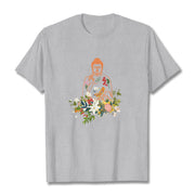 Buddha Stones Meditating Buddha Blooming Flowers Pattern Tee T-shirt