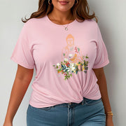 Buddha Stones Meditating Buddha Blooming Flowers Pattern Tee T-shirt