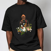 Buddha Stones Meditating Buddha Blooming Flowers Pattern Tee T-shirt