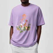 Buddha Stones Meditating Buddha Blooming Flowers Pattern Tee T-shirt