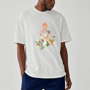 Buddha Stones Meditating Buddha Blooming Flowers Pattern Tee T-shirt