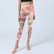 Buddha Stones Pink Sakura Antique Building Print Fitness Leggings Women's Yoga Pants - image 6