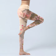 Buddha Stones Pink Sakura Antique Building Print Fitness Leggings Women's Yoga Pants - image 4