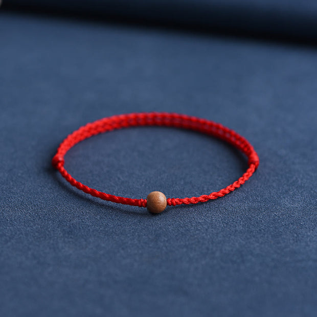 Buddha Stones Natural Peach Wood Bead Ward Off Evil Spirits Braided Bracelet Bracelet Anklet BS Red Rope 6mm Anklet(Circumference 17-30cm)