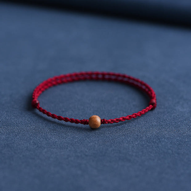 Buddha Stones Natural Peach Wood Bead Ward Off Evil Spirits Braided Bracelet Bracelet Anklet BS Dark Red Rope 6mm Anklet(Circumference 17-30cm)