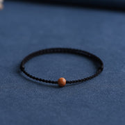 Buddha Stones Natural Peach Wood Bead Ward Off Evil Spirits Braided Bracelet Bracelet Anklet BS Black Rope 6mm Anklet(Circumference 17-30cm)