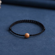 Buddha Stones Natural Peach Wood Bead Ward Off Evil Spirits Braided Bracelet Bracelet Anklet BS Black Rope 8mm Anklet(Circumference 17-30cm)