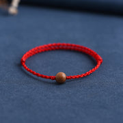 Buddha Stones Natural Peach Wood Bead Ward Off Evil Spirits Braided Bracelet Bracelet Anklet BS Red Rope 8mm Anklet(Circumference 17-30cm)