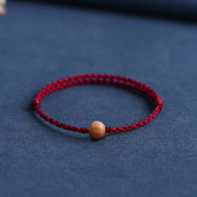 Buddha Stones Natural Peach Wood Bead Ward Off Evil Spirits Braided Bracelet