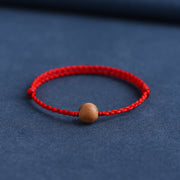 Buddha Stones Natural Peach Wood Bead Ward Off Evil Spirits Braided Bracelet Bracelet Anklet BS Red Rope 10mm Anklet(Circumference 17-30cm)