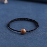 Buddha Stones Natural Peach Wood Bead Ward Off Evil Spirits Braided Bracelet Bracelet Anklet BS Black Rope 10mm Anklet(Circumference 17-30cm)