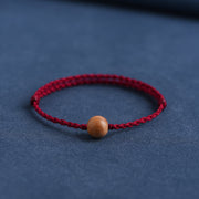 Buddha Stones Natural Peach Wood Bead Ward Off Evil Spirits Braided Bracelet Bracelet Anklet BS Dark Red Rope 10mm Anklet(Circumference 17-30cm)