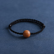 Buddha Stones Natural Peach Wood Bead Ward Off Evil Spirits Braided Bracelet Bracelet Anklet BS Black Rope 12mm Anklet(Circumference 17-30cm)