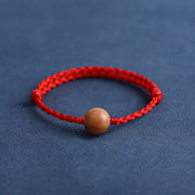 Buddha Stones Natural Peach Wood Bead Ward Off Evil Spirits Braided Bracelet Bracelet Anklet BS Red Rope 12mm Anklet(Circumference 17-30cm)