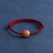 Buddha Stones Natural Peach Wood Bead Ward Off Evil Spirits Braided Bracelet Bracelet Anklet BS Dark Red Rope 12mm Anklet(Circumference 17-30cm)