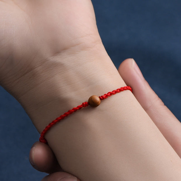 FREE Today: Wealth Luck Natural Peach Wood Bead Braided Bracelet