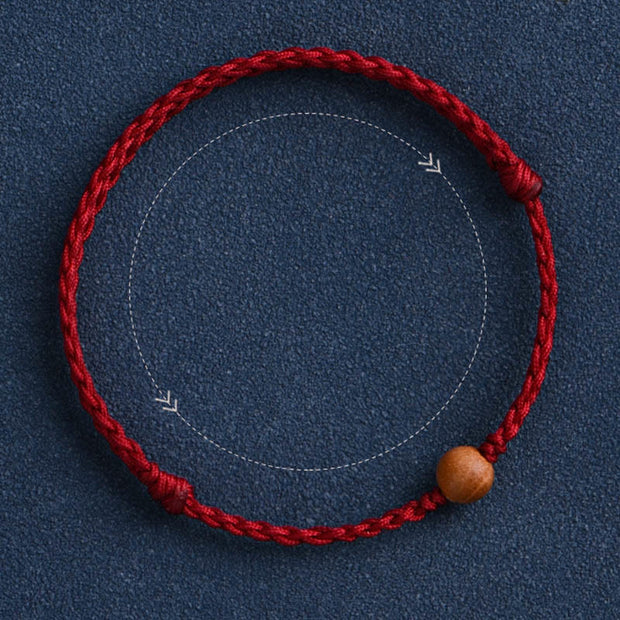 Buddha Stones Natural Peach Wood Bead Ward Off Evil Spirits Braided Bracelet Bracelet Anklet BS 23