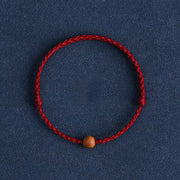 Buddha Stones Natural Peach Wood Bead Ward Off Evil Spirits Braided Bracelet Bracelet Anklet BS 22