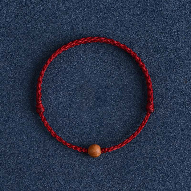 FREE Today: Wealth Luck Natural Peach Wood Bead Braided Bracelet