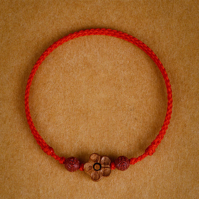 Buddha Stones Peach Wood Small Peach Blossom Cinnabar Wealth String Bracelet Anklet Bracelet Anklet BS Red Anklet(Anklet Circumference 21-24cm)