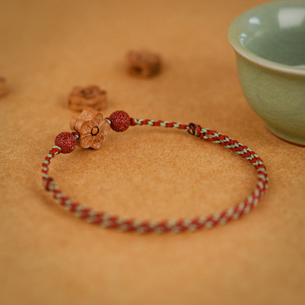 Buddha Stones Peach Wood Small Peach Blossom Cinnabar Wealth String Bracelet Anklet Bracelet Anklet BS 12