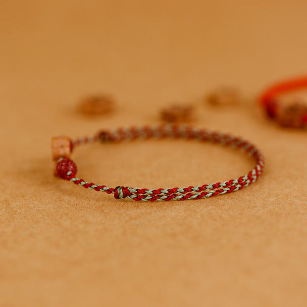 Buddha Stones Peach Wood Small Peach Blossom Cinnabar Wealth String Bracelet Anklet Bracelet Anklet BS 13