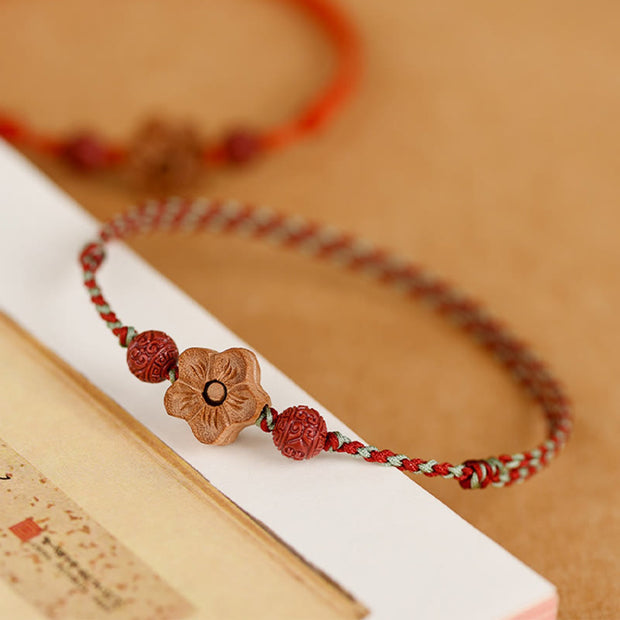 Buddha Stones Peach Wood Small Peach Blossom Cinnabar Wealth String Bracelet Anklet Bracelet Anklet BS 11