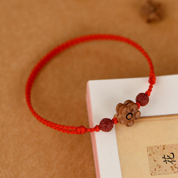 Buddha Stones Peach Wood Small Peach Blossom Cinnabar Wealth String Bracelet Anklet Bracelet Anklet BS 2