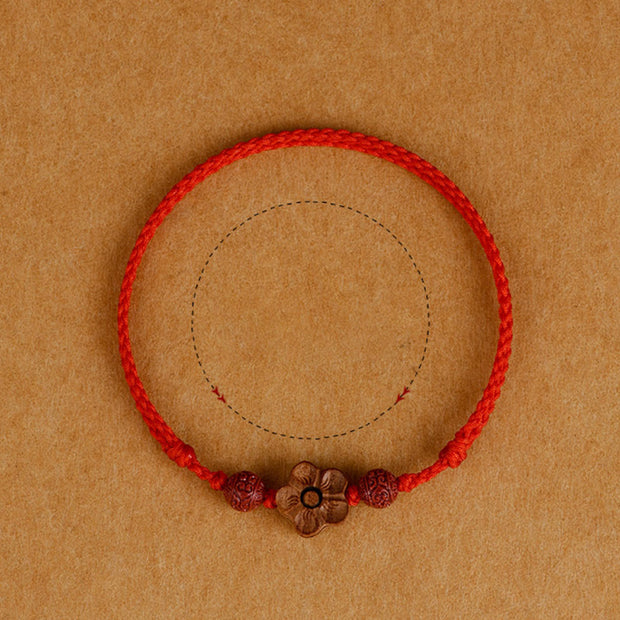 Buddha Stones Peach Wood Small Peach Blossom Cinnabar Wealth String Bracelet Anklet