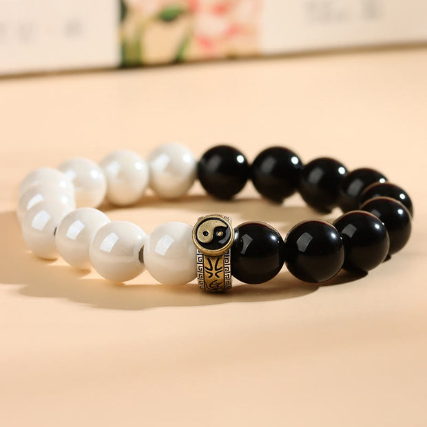 FREE Today: Transformation Strength Black Obsidian White Porcelain Beads Yin Yang Bracelet