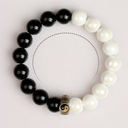 Buddha Stones Black Obsidian White Porcelain Beads Yin Yang Fulfilment Bracelet