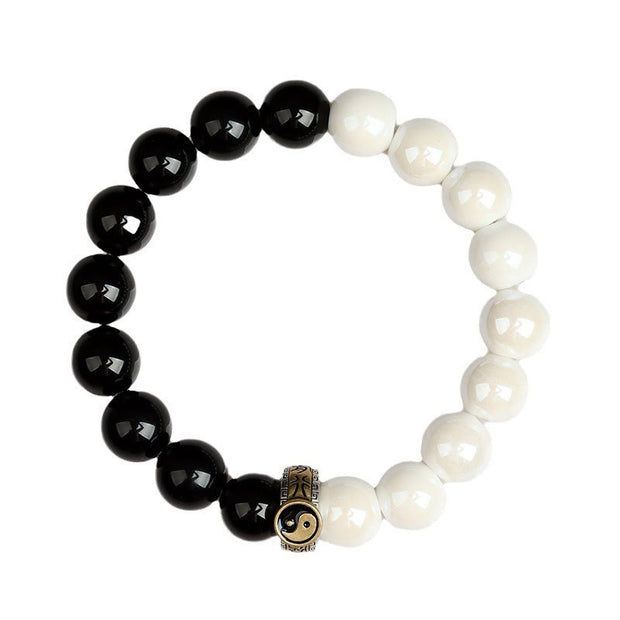 FREE Today: Transformation Strength Black Obsidian White Porcelain Beads Yin Yang Bracelet