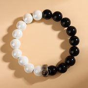 Buddha Stones Black Obsidian White Porcelain Beads Yin Yang Fulfilment Bracelet Bracelet BS 9