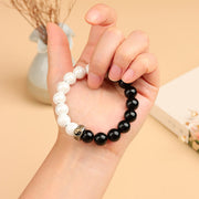 Buddha Stones Black Obsidian White Porcelain Beads Yin Yang Fulfilment Bracelet Bracelet BS 3