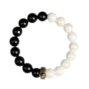 Buddha Stones Black Obsidian White Porcelain Beads Yin Yang Fulfilment Bracelet Bracelet BS 11