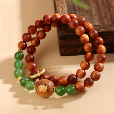 FREE Today: Optimistic Courage Thuja Sutchuenensis Green Chalcedony Double Wrap Bracelet