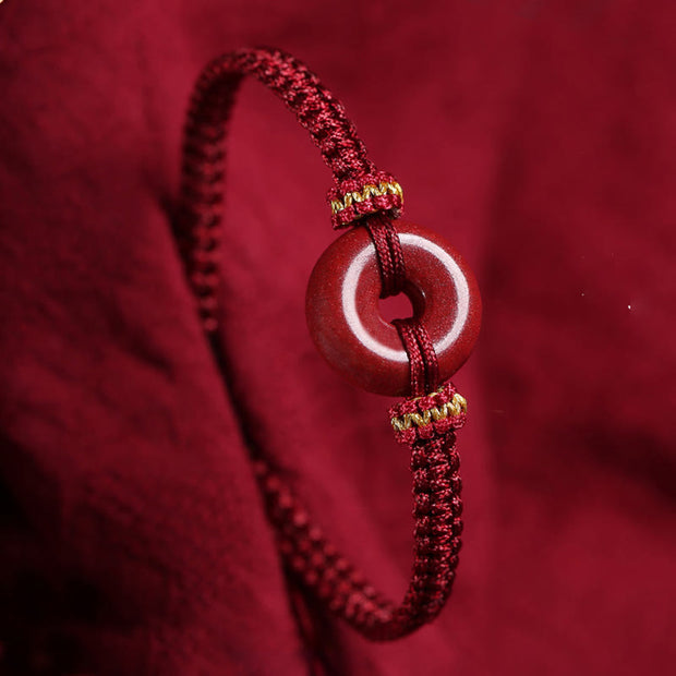 FREE Today: Auspicious Blessing Handmade Cinnabar Round Peace Buckle Braided Bracelet