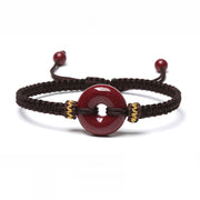 Buddha Stones Handmade Cinnabar Round Peace Buckle Concentration Braided Bracelet Bracelet BS Brown Rope(Wrist Circumference 14-19cm)