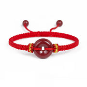 FREE Today: Auspicious Blessing Handmade Cinnabar Round Peace Buckle Braided Bracelet