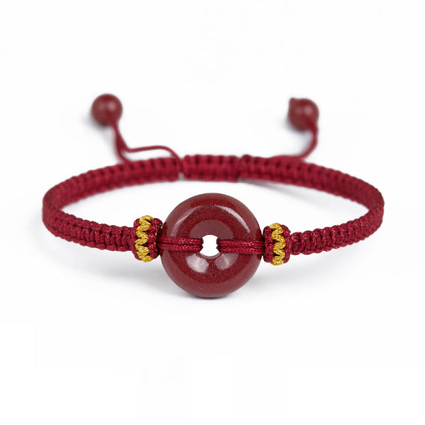 Buddha Stones Handmade Cinnabar Round Peace Buckle Concentration Braided Bracelet Bracelet BS 3