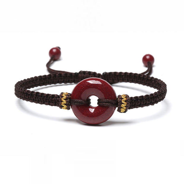 FREE Today: Auspicious Blessing Handmade Cinnabar Round Peace Buckle Braided Bracelet